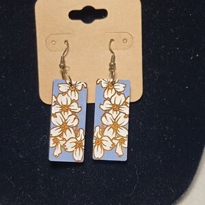 Hand Painted Wooden Dogwood Earrings